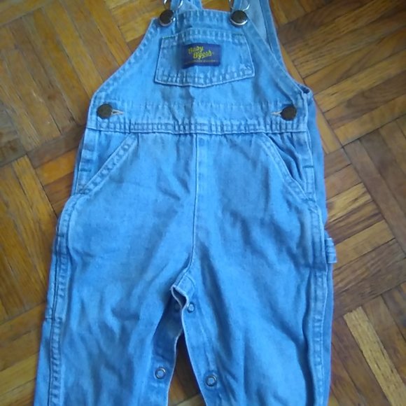Size 12M Osh Kosh BGosh Heart Denim Plaid Cotton Button Jean Overalls - Picture 1 of 2